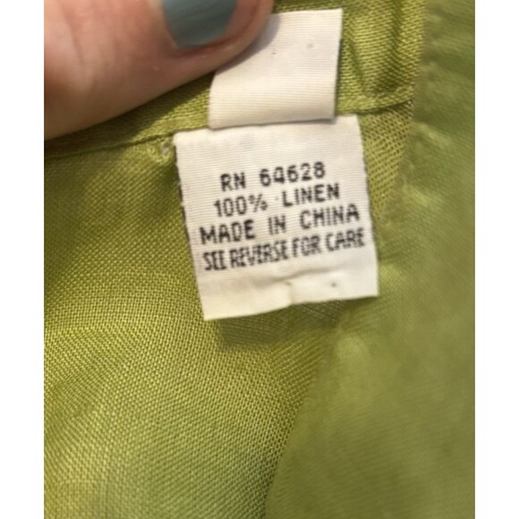 TOTOnKO Women XL 100% Linen Buttoned Long Sleeve Tunic Lime Green Summer Minimal - Picture 5 of 7